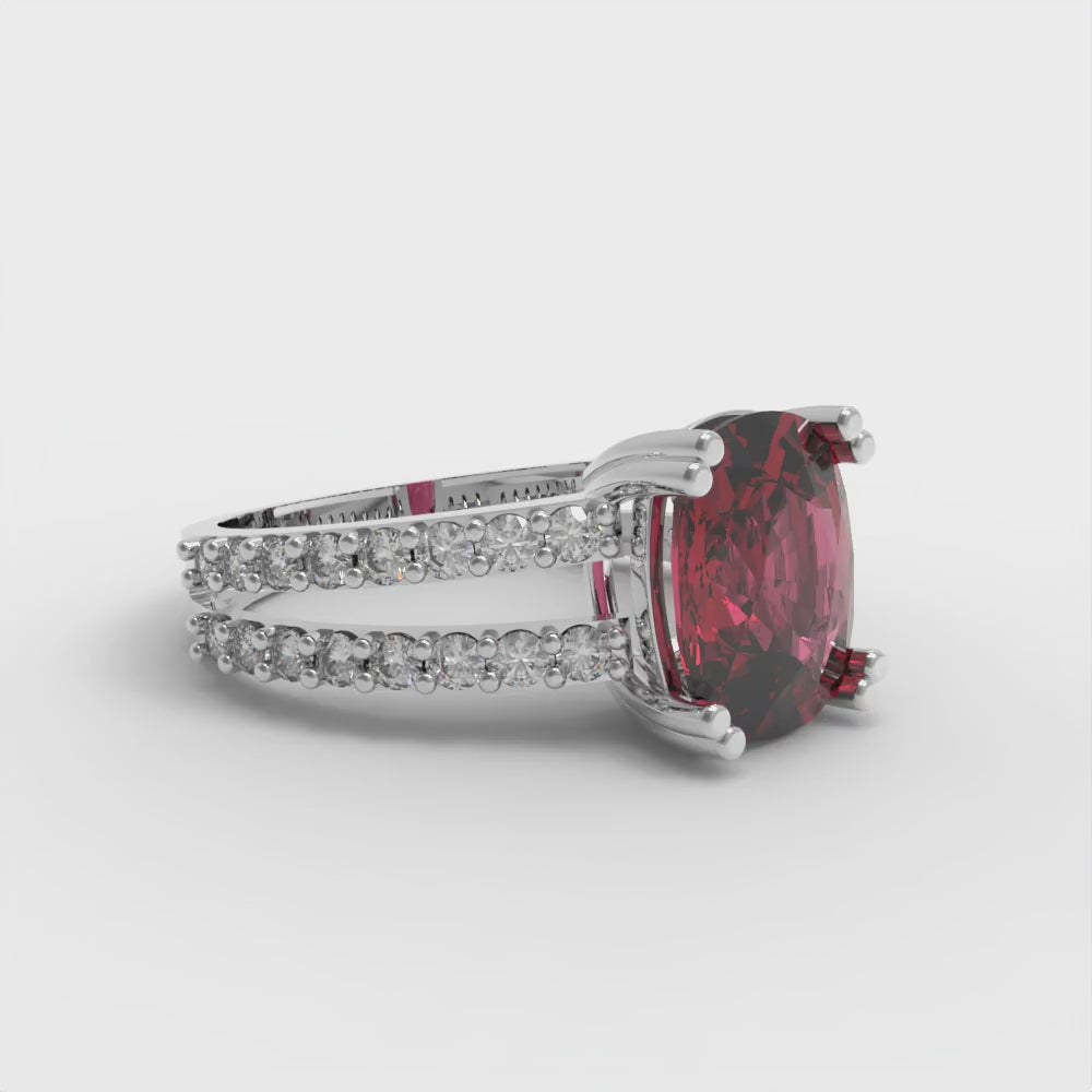 3.48 cttw Natural Garnet Solitaire with Zirconia Simulated Diamond Accents Engagement Ring - Solid Gold (Long Cushion Cut,9x7mm)