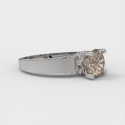 1.06 cttw Yellow Moissanite Solitaire with Zirconia Simulated Diamond Accents Engagement Ring - Solid Gold (Round Cut,6.5mm)