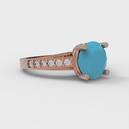 2.21 cttw Simulated Turquoise Solitaire with Zirconia Simulated Diamond Accents Engagement Ring - Solid Gold (Round Cut,8.0mm)