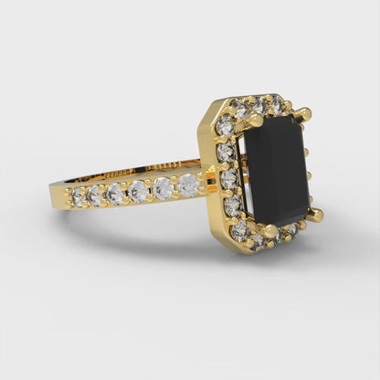 2.16 cttw Emerald Cut Natural Onyx Bridal Set - Solid Yellow Gold Engagement Ring & Wedding Band
