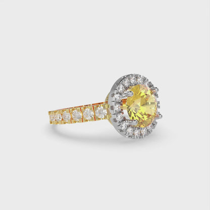 1.86 cttw Zirconia Simulated Yellow Diamond Hidden Halo Engagement Ring - Solid Gold (VVS1, Round Cut,7.5mm)