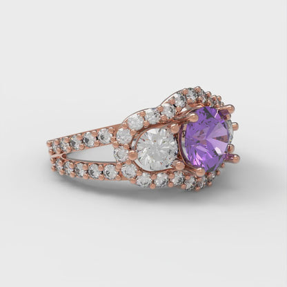 2.16 cttw Simulated Alexandrite Three-Stone Engagement Ring - Solid Rose Gold (VVS1, Round Cut,6.5mm)