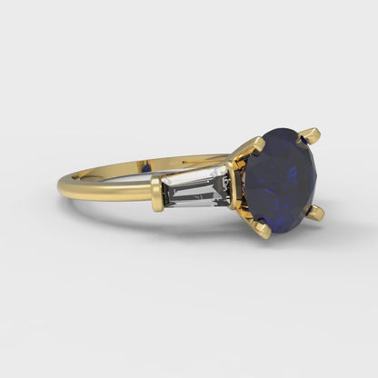 2 cttw Simulated Blue Sapphire Three-Stone Engagement Ring - Solid Gold (Round Cut,7.5mm)