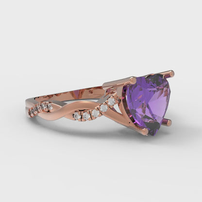 2.1 cttw Simulated Alexandrite Solitaire with Zirconia Simulated Diamond Accents Engagement Ring - Solid Gold (Heart Cut,8mm)