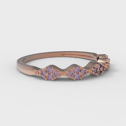 0.1 cttw Natural Amethyst Round Cut Rose Gold Eternity Wedding Band