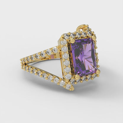 1.935 cttw Simulated Alexandrite Solitaire with Zirconia Simulated Diamond Accents Engagement Ring - Solid Gold (Emerald Cut,7.5x5.5mm)