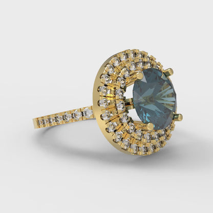2.6 cttw Natural London Blue Topaz Hidden Halo Engagement Ring - Solid Gold (Round Cut,8.0mm)