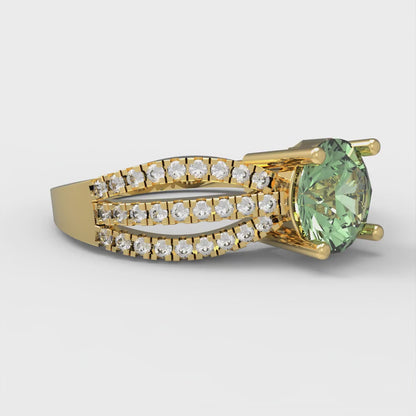 1.27 cttw Zirconia Simulated Green Diamond Solitaire with Zirconia Simulated Diamond Accents Engagement Ring - Solid Gold (VVS1, Round Cut,6.5mm)