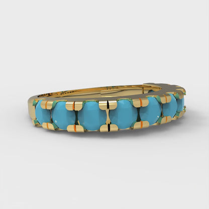 1 cttw Simulated Turquoise Round Cut Yellow Gold Eternity Wedding Band