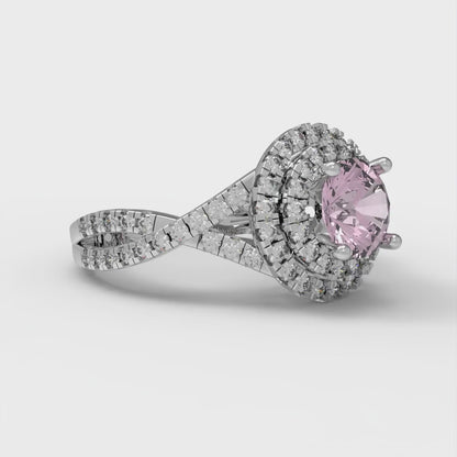 1.3125 cttw Zirconia Simulated Pink Diamond Hidden Halo Engagement Ring - Solid Gold (VVS1, Round Cut,6mm)