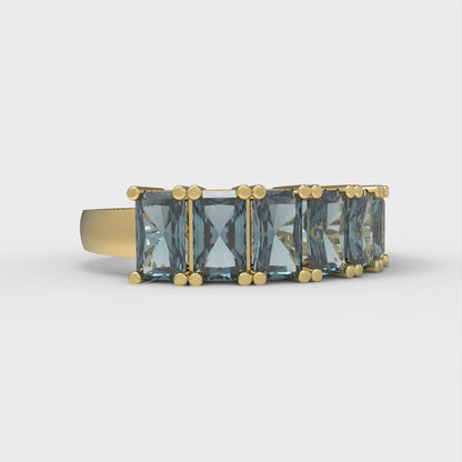 2.61 cttw Natural London Blue Topaz Emerald Cut Yellow Gold Eternity Wedding Band
