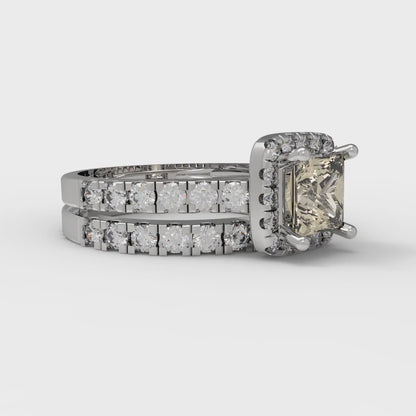 1.56 cttw Princess Cut Natural Morganite Bridal Set - Solid White Gold Engagement Ring & Wedding Band