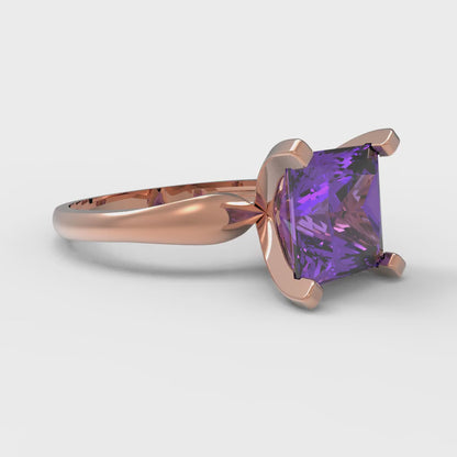 2.5 cttw Simulated Alexandrite Solitaire  Engagement Ring - Solid Gold (Princess Cut,7.5mm)