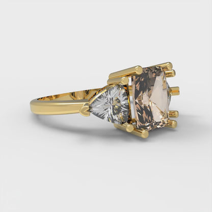 2.82 cttw Yellow Moissanite Three-Stone Engagement Ring - Solid Gold (Emerald Cut,8x6mm)