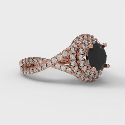 1.3125 cttw Natural Onyx Solitaire with Zirconia Simulated Diamond Accents Engagement Ring - Solid Gold (Round Cut,6mm)