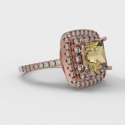 2.07 cttw Zirconia Simulated Yellow Diamond Hidden Halo Engagement Ring - Solid Rose Gold (VVS1, Princess Cut,6.5mm)
