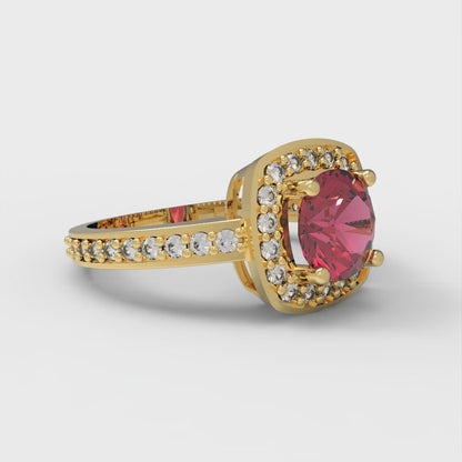 1.335 cttw Natural Garnet Hidden Halo Engagement Ring - Solid Gold (Round Cut,6.5mm)