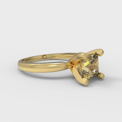 1 cttw Zirconia Simulated Yellow Diamond Solitaire  Engagement Ring - Solid Gold (VVS1, Princess Cut,5.5mm)