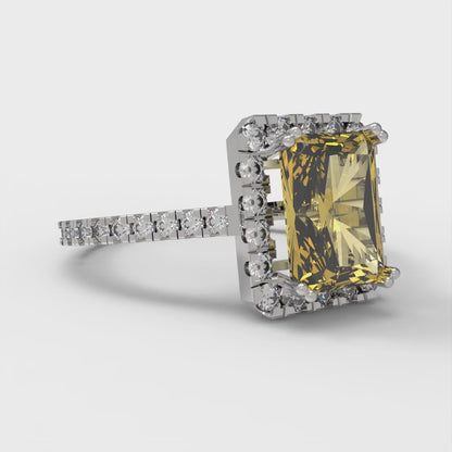 1.86 cttw Natural Citrine Hidden Halo Engagement Ring - Solid Gold (Emerald Cut,7.5x5.5mm)