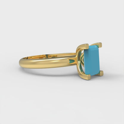 1 cttw Simulated Turquoise Solitaire  Engagement Ring - Solid Gold (Emerald Cut,7X5mm)