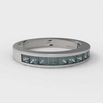 0.78 cttw Natural London Blue Topaz Princess Cut White Gold Eternity Wedding Band