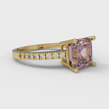 2.7 cttw Zirconia Simulated Pink Diamond Solitaire with Zirconia Simulated Diamond Accents Engagement Ring - Solid Gold (VVS1, Asscher Cut,6.5mm)