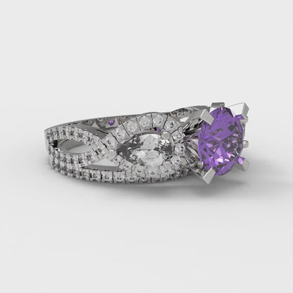 1.925 cttw Round Cut Simulated Alexandrite Bridal Set - Solid White Gold Engagement Ring & Wedding Band