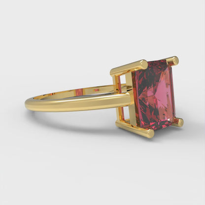 2 cttw Simulated Pink Tourmaline Solitaire  Engagement Ring - Solid Gold (Emerald Cut,8x6mm)
