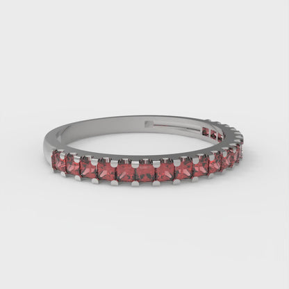 0.285 cttw Simulated Pink Tourmaline Princess Cut White Gold Eternity Wedding Band