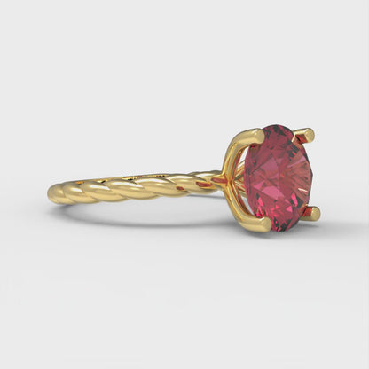 2 cttw Simulated Ruby Solitaire  Engagement Ring - Solid Yellow Gold (VVS1, Round Cut,8.0mm)