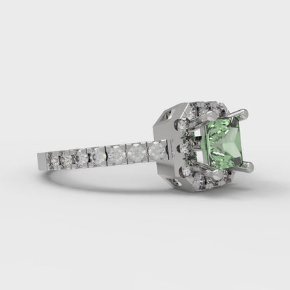 0.89 cttw Zirconia Simulated Green Diamond Hidden Halo Engagement Ring - Solid Gold (VVS1, Princess Cut,4.5mm)