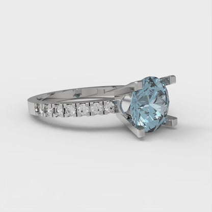 1.71 cttw Natural Swiss Blue Topaz Solitaire with Zirconia Simulated Diamond Accents Engagement Ring - Solid Gold (Round Cut,7.5mm)