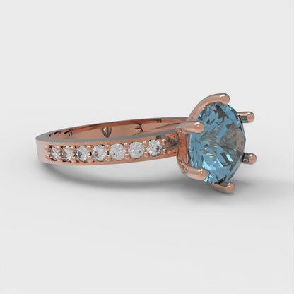 1.71 cttw Natural Swiss Blue Topaz Solitaire with Zirconia Simulated Diamond Accents Engagement Ring - Solid Gold (Round Cut,7.5mm)