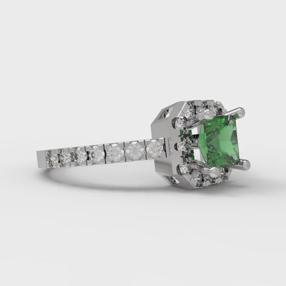 0.89 cttw Simulated Emerald Hidden Halo Engagement Ring - Solid Gold (Princess Cut,4.5mm)