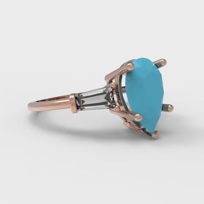 2.5 cttw Simulated Turquoise Three-Stone Engagement Ring - Solid Gold (Pear Cut,10x7mm)