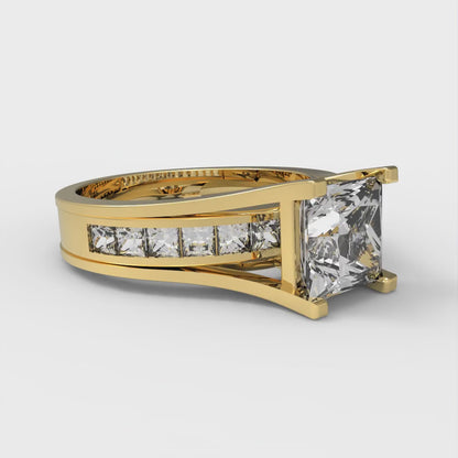 2.28 cttw Princess Cut White Sapphire Bridal Set - Solid Yellow Gold Engagement Ring & Wedding Band