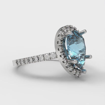 2.38 cttw Natural Swiss Blue Topaz Hidden Halo Engagement Ring - Solid Gold (Pear Cut,10x7mm )