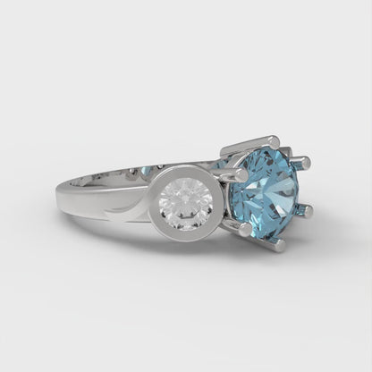 1.72 cttw Natural Aquamarine Three-Stone Engagement Ring - Solid White Gold (VVS1, Round Cut,6.5mm)