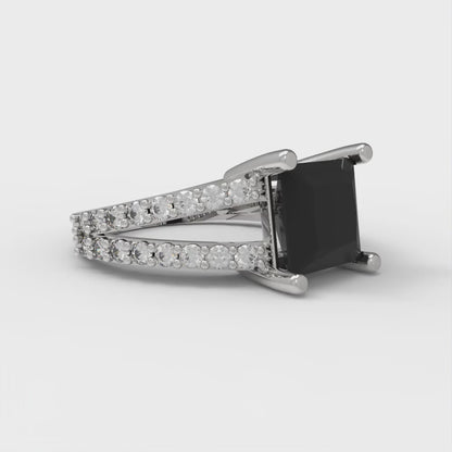 2.48 cttw Natural Onyx Solitaire with Zirconia Simulated Diamond Accents Engagement Ring - Solid Gold (Princess Cut,7.0mm)