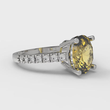 2.21 cttw Natural Citrine Solitaire with Zirconia Simulated Diamond Accents Engagement Ring - Solid Gold (Oval Cut,9X7mm)