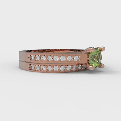 0.86 cttw Round Cut Natural Peridot Bridal Set - Solid Rose Gold Engagement Ring & Wedding Band