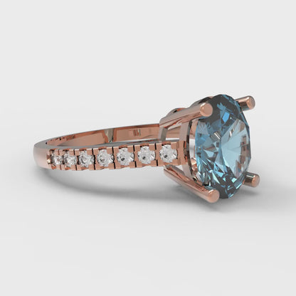 2.21 cttw Natural Sky Blue Topaz Solitaire with Zirconia Simulated Diamond Accents Engagement Ring - Solid Gold (Oval Cut,9X7mm)