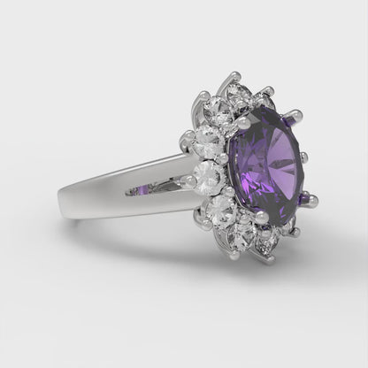 2.72 cttw Natural Amethyst Hidden Halo Engagement Ring - Solid Gold (Oval Cut,9x7mm)