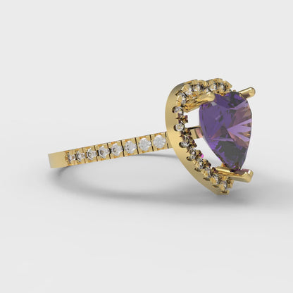 2.285 cttw Natural Amethyst Hidden Halo Engagement Ring - Solid Gold (Heart Cut,8mm)