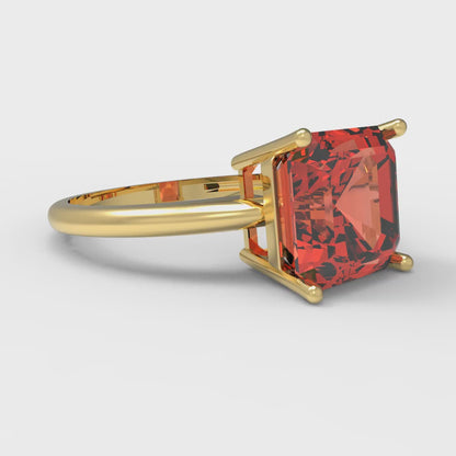 2.5 cttw Zirconia Simulated Red Diamond Solitaire  Engagement Ring - Solid Yellow Gold (VVS1, Asscher Cut,8.0mm)