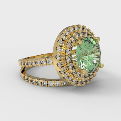 2.73 cttw Round Cut Simulated Green Diamond Bridal Set - Solid Yellow Gold Engagement Ring & Wedding Band