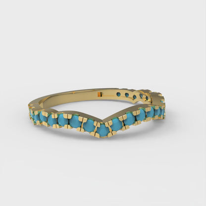0.36 cttw Simulated Turquoise Round Cut Yellow Gold Eternity Wedding Band