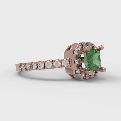 0.89 cttw Simulated Emerald Hidden Halo Engagement Ring - Solid Gold (Princess Cut,4.5mm)