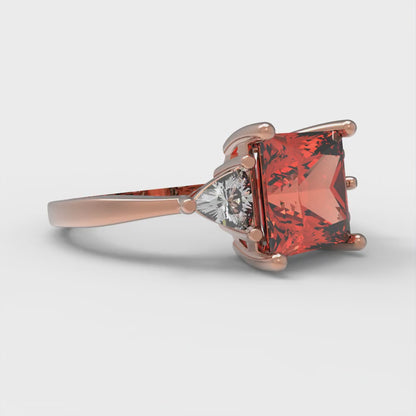 2.32 cttw Zirconia Simulated Red Diamond Three-Stone Engagement Ring - Solid Gold (VVS1, Princess Cut,7.0mm)