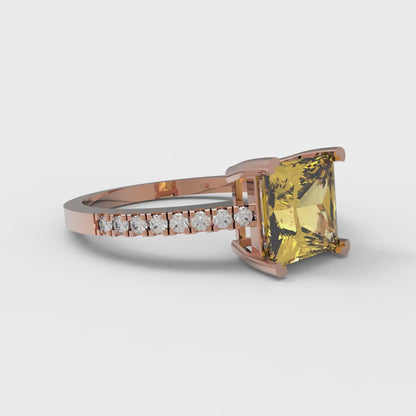 1.62 cttw Natural Citrine Solitaire with Zirconia Simulated Diamond Accents Engagement Ring - Solid Gold (Princess Cut,6.5mm)